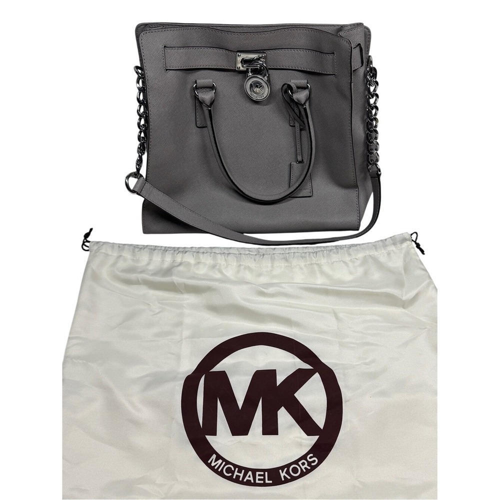 Michael Kors Gray Hamilton Saffiano Leather Tote Bag‎ Silver Hardware Dust Bag